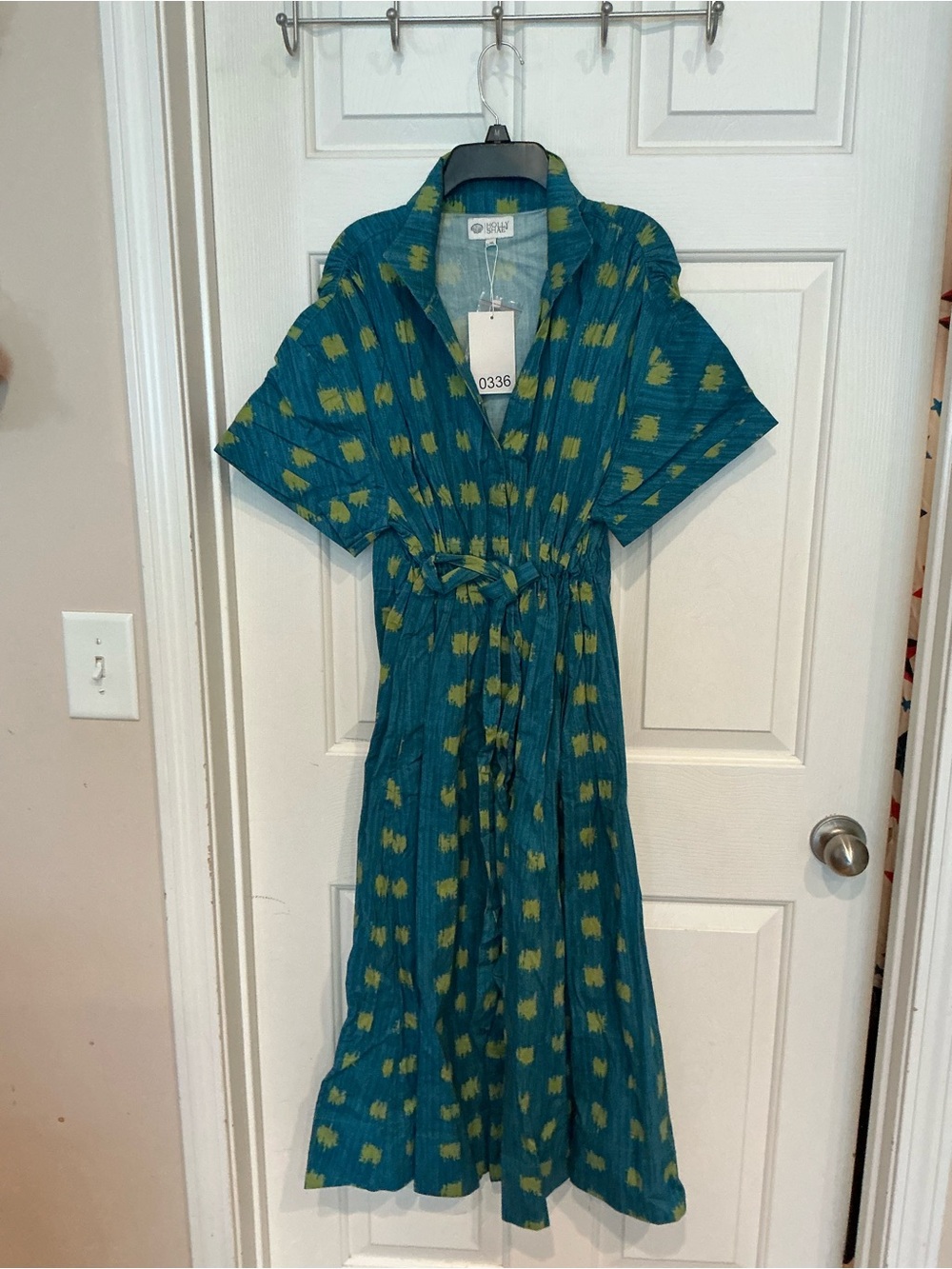 Teal & Lime Printed Midi Dress with Tie Waist